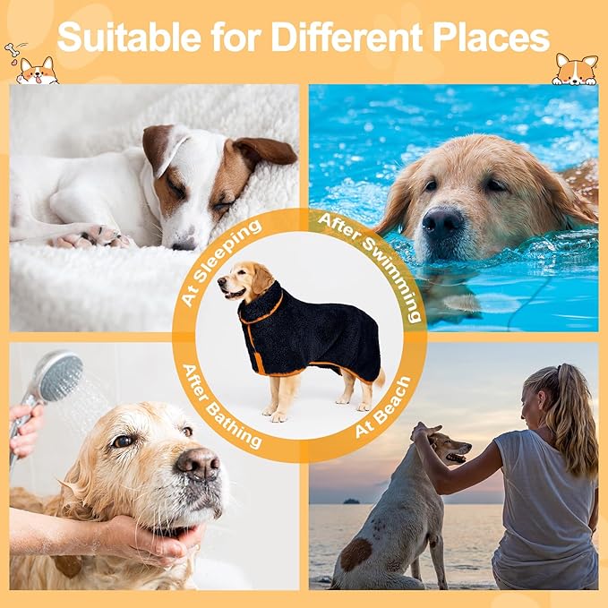 Bienbee Dog Bathrobe, Quick Drying Super Absorbent Dog Robes for After Bath, Warm Keeping Dogs Towel, Dogs Bath Supplies, Black XXL