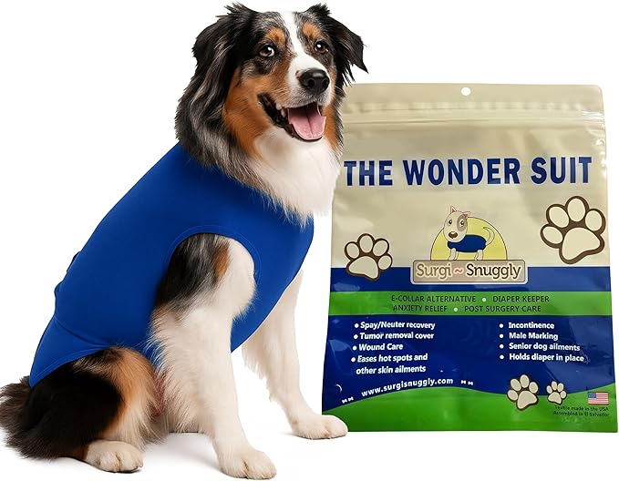 SurgiSnuggly Veterinary Invented Dog Surgical Recovery Suit for Female Spay or Male Dogs Neuters Onesie,Cone Alternative, Original Onesie Bodysuit for After Surgery Small, Medium, Large Dogs BL 2XL S