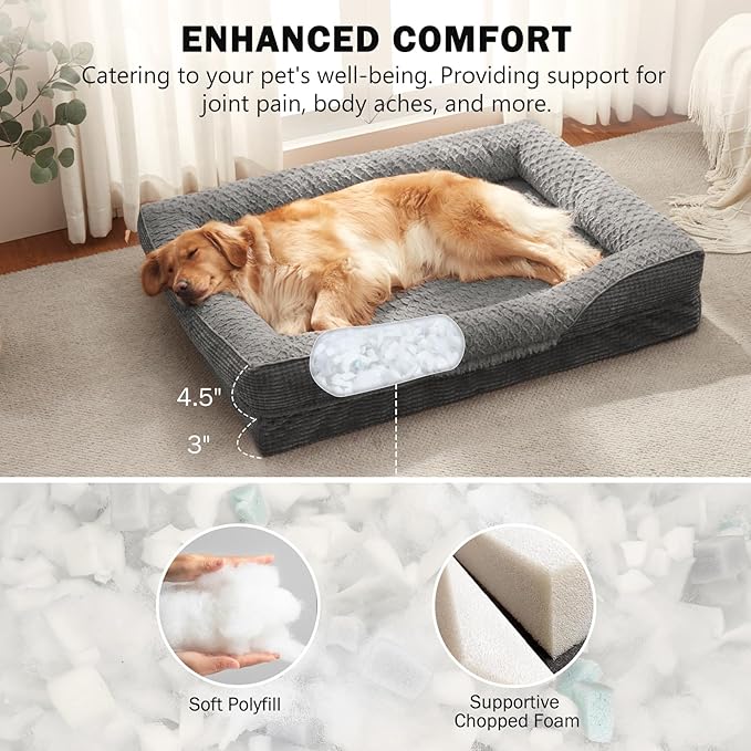 INVENHO Orthopedic Extra Large Dog Bed, XXL Waterproof Egg-Crate Memory Foam Dog Couch Bed with Washable Removable Cover, Waterproof Lining and Nonskid Bottom