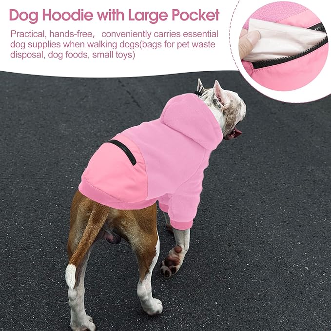 Nanaki Dog Hoodies for Medium Size Dogs with Pocket- Long Sleeves Adjustable Zip Collar-Soft Fleece Sweater Sweatshirt for French Bulldog, West Highland, Warm Pet Coat Jacket Machine Washable Pink, M