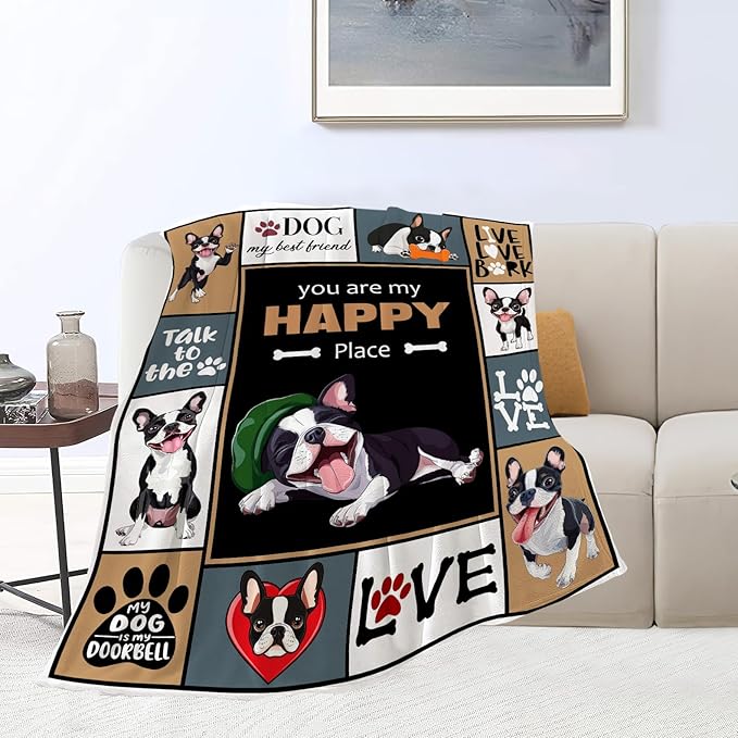 Boston Terrier Blanket, Dog Throw Blankets, Boston Terrier Gifts for Boys Girls Women Men Lover Adult Cozy Fleece Flannel Bedding Stuff Animal Plush for Couch Sofa Bed 50"X40"
