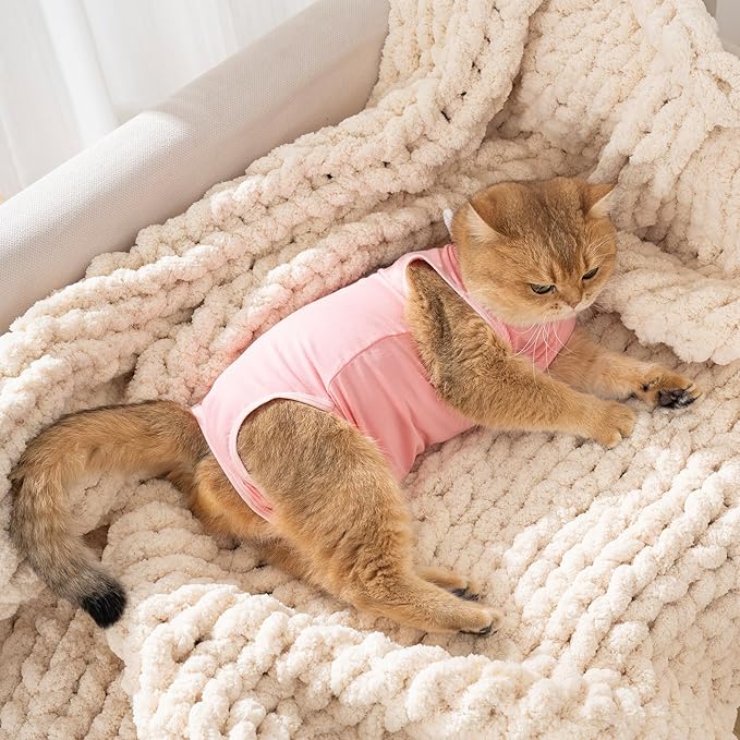 Avont Cat Recovery Suit for Surgery, Breathable Anti-Licking Onesie for Kittens, Surgical Post-Operative Protective Bodysuit, Comfortable Alternative to E-Collar -Pink (S)