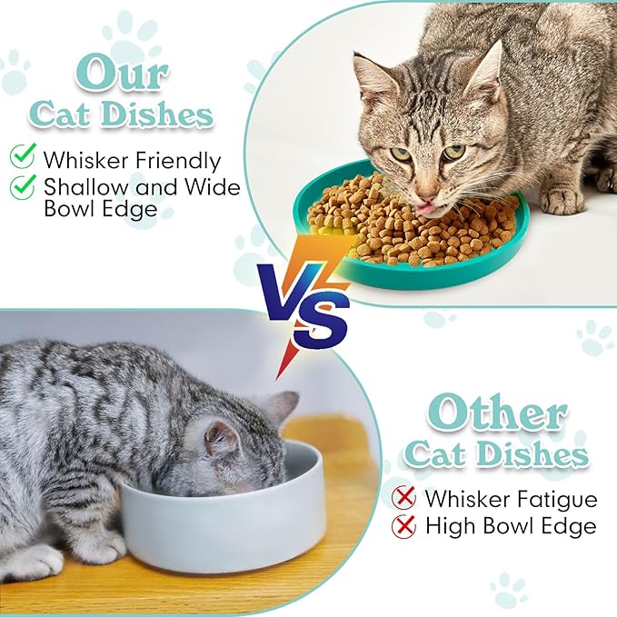 Silicone Cat Food Bowls Shallow Cat Dishes 5.9in Wide Pet Plates Set of 2 Small Flat Dog Saucer Bowl Cute Whisker Fatigue Kitten Feeding Dish for Dry & Wet Food (Round Purple)