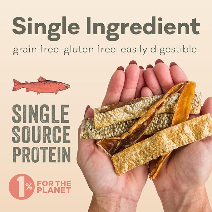 Polkadog Salmon Skin Dog Treats - All Natural, Single Ingredient Wild Fish, Premium Treats for Dogs, Omega-3 Rich, Great for Allergies, Grain-Free & Hypoallergenic, Made in USA - 3oz (1pk)