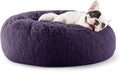 Bedsure Calming Dog Bed for Small Dogs - Donut Washable Small Puppy Bed, 23 inches Anti-Slip Round Fluffy Plush Faux Fur Large Cat Bed, Fits up to 25 lbs Pets, Purple