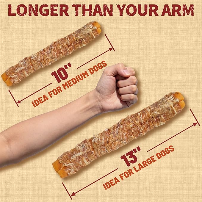 Just Try 13" Large Size Chicken Wrapped Rawhide Dog Chew Sticks - Long Lasting Dog Chews, Dog Treats for Large Dogs, Dog Chews