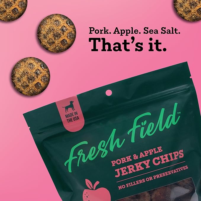 Fresh Field Pork & Apple Jerky Chips, 14 oz – All-Natural Dog Treats, USA Made, Supports Digestion & Nervous System
