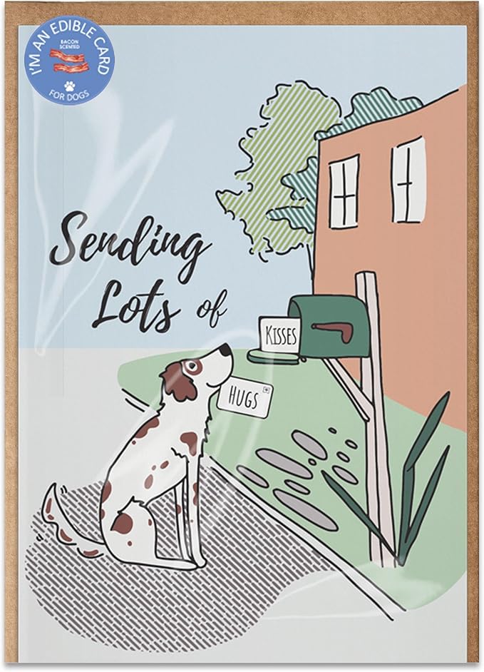 Poochie Post Edible Greeting Card for Dogs, Bacon-Flavored Dog Treat Gift with Edible Ink Pen, "Sending Lots of Love" Design, Gluten & Grain Free, Made in USA
