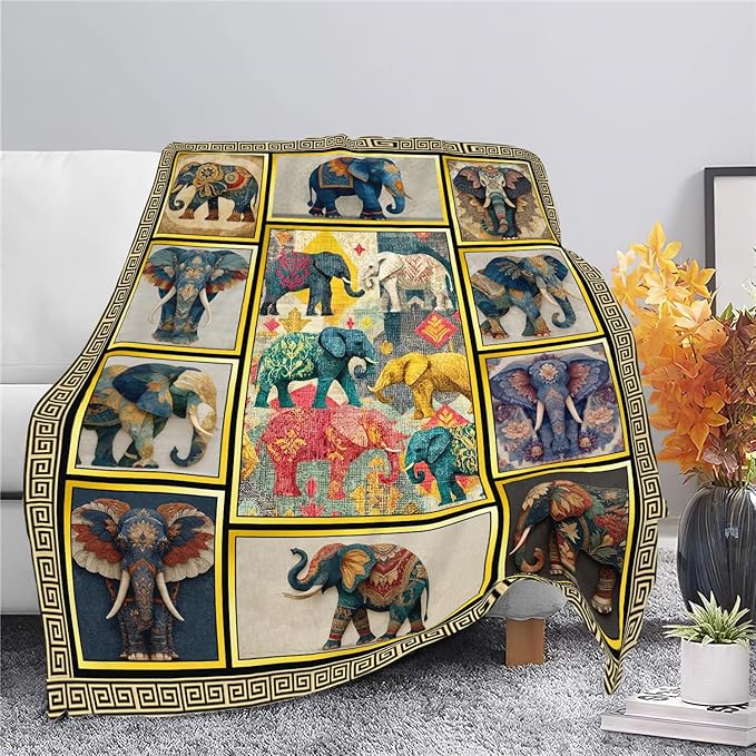 Elephant Throw Blanket Elephant Stuff Gifts for Kids Girls Boys Adults Women Men Soft Cozy Warm Plush Fluffy Fuzzy Fleece Blanket Decor 50''X60''