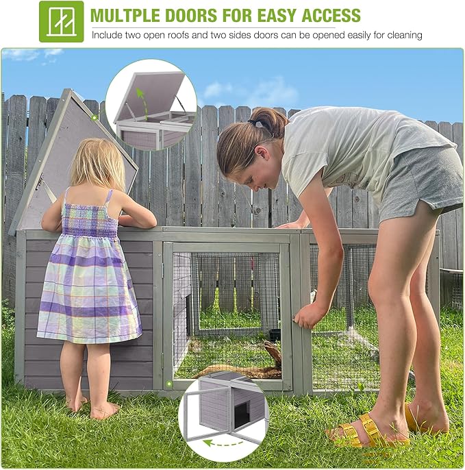 GUTINNEEN Chicken Coop Outdoor Rabbit Hutch with Run for Rabbits, Chickens, Ducks, and Guinea Pigs, 61.5" L x 40.9" W x 24.8" H