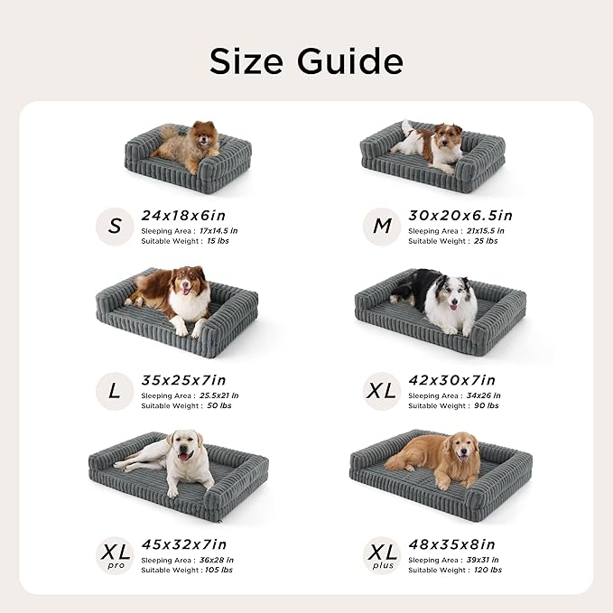 Bedsure ComfyFleece™ Orthopedic Dog Beds for Extra Large Dogs, Waterproof Memory Foam XL Pet Bed with Sides, Non-Slip and Egg-Crate Foam Big Dog Couch Sofa with Washable Corduroy Cover, Cream