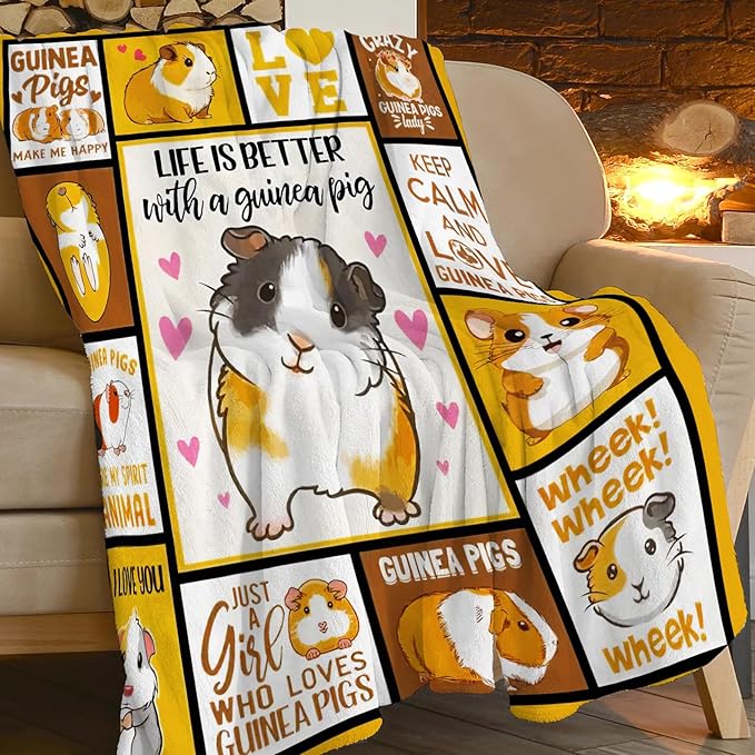 SweetFox Guinea Pig Blanket, Funny Cute Guinea Pig Decor Animal Throw Blanket Gifts for Girls Boys Lovers Super Warm Soft Plush Fleece Flannel Winter Bedding Blankets for Kids Adults Women 50"X40"