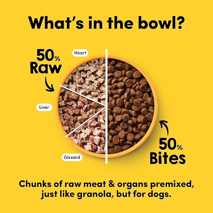 Raw Freeze Dried Dog Food RawMix50 Premium Cage-Free Chicken Recipe, Protein Rich, Includes Kibble, Non-GMO, No Wheat or Corn, 12 oz