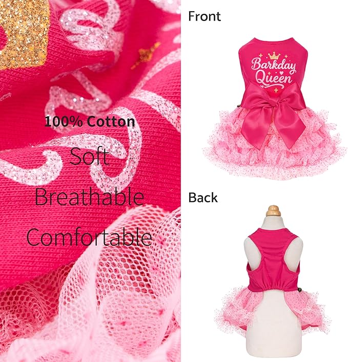 Fitwarm Barkday Queen Dog Tutu Dress, Birthday Clothes for Small Dogs Girl, Pet Outfit, Light Pink, Hot Pink, Small
