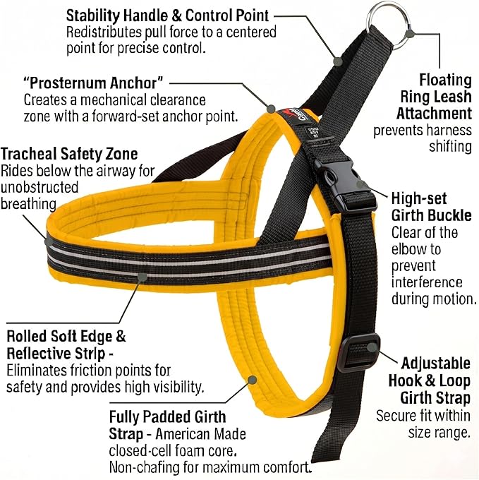 ComfortFlex Sport Dog Harness – No-Choke, Fully Padded, Non-Chafing Harness with Control Handle – Reflective, Lightweight, Adjustable for Active Dogs - Large, Saffron Yellow