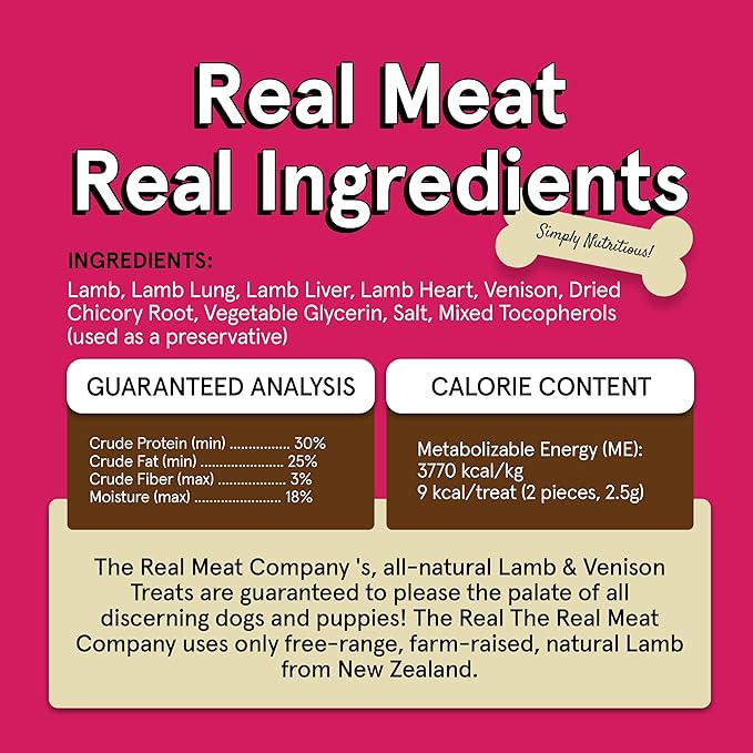 TRMC Real Meat Dog Treats - Three 12oz Bag of Bite-Sized Air-Dried Lamb & Venison Jerky for Dogs - Grain-Free Jerky Dog Treats with 95% All-Natural, Free-Range, Grass Fed Lamb & Venison