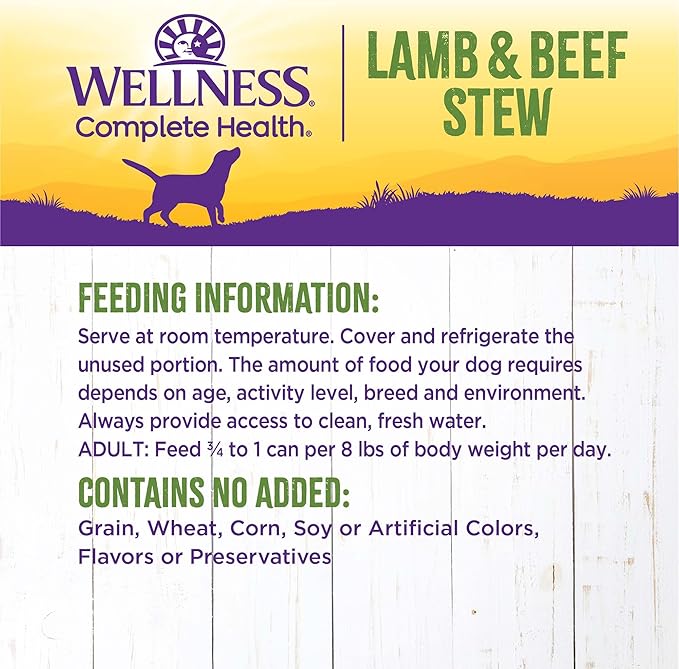 Wellness Complete Health Canned Wet Dog Food, Lamb & Beef Stew, 12.5-Ounce Can (Pack of 12)