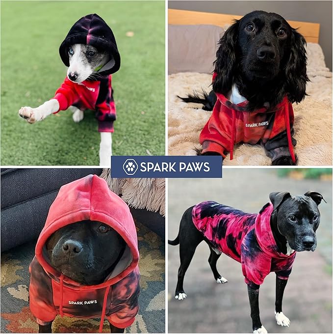Spark Paws Dog Hoodie – Premium Dog Sweater for Small, Medium, and Large Dogs | Warm Outfits for French Bulldogs, Pitbull, Puppy, Winter Jacket Alternative - Red & Black - XL