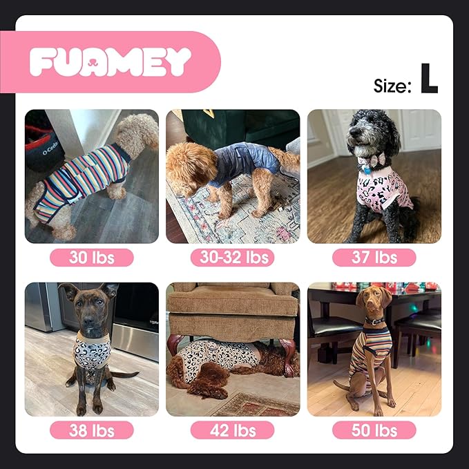 FUAMEY Recovery Suit for Dogs After Surgery,Soft Breathable Dog Bodysuit E-Collar & Cone Alternative Surgical Suit,Male Female Dog Neuter Spay Suits Anti Licking Wounds Onesie Rose Stripes L