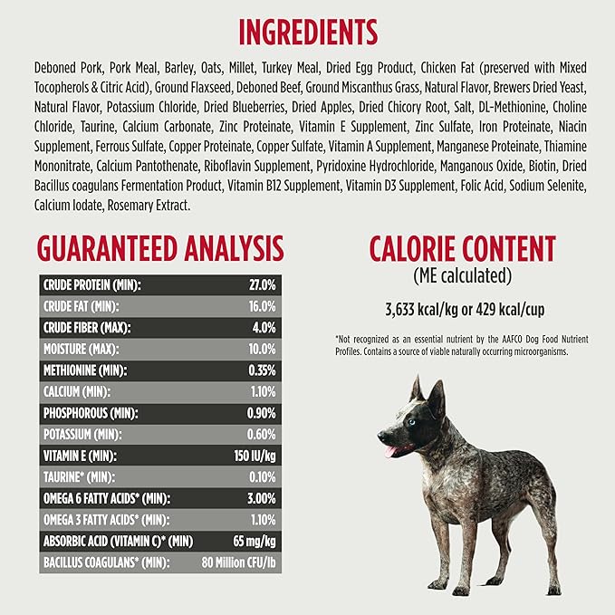 Nulo Frontrunner Dry Dog Food - Adult High-Protein Pork, Barley & Beef Recipe, Natural Kibble with Ancient Grains, Probiotics, Taurine, Omega 3 for Small, Medium and Large Breeds, 25lb Bag