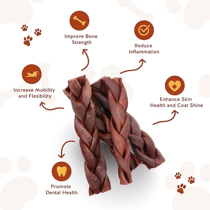 Jack&Pup 6" Braided Beef Collagen Sticks for Dogs | Rawhide Free Dog Chews Long Lasting | Single Ingredient Healthy Dog Treats for Medium Dogs | Bully Stick Alternative (8 Pack)