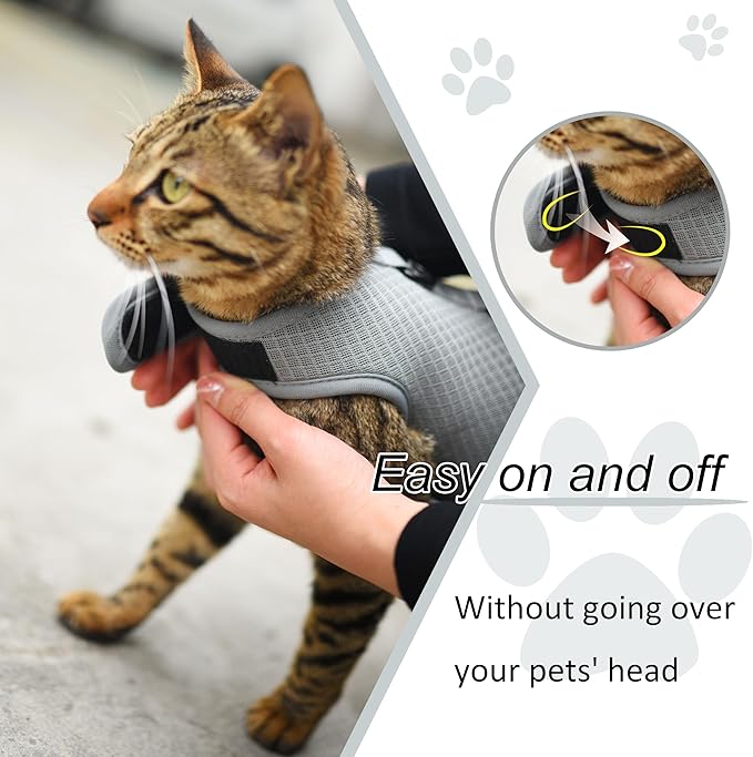 Cat Harness and Leash for Walking Escape Proof Breathable Mesh Fabric, Solid Grey, XX-Large, Adjustable Cat Walking Jackets, Padded Stylish Cat Vest