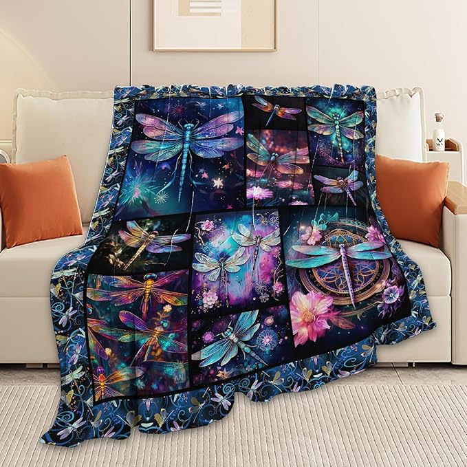 Dragonfly Blanket Dragonfly Throw Blanket Gifts for Women Men Boys Girls Kids Adults Super Soft Cozy Plush Fluffy Fuzzy Fleece Blanket Home Decor 50''X60''