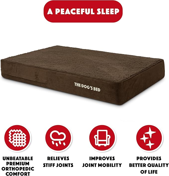 The Dog’s Bed Orthopedic Memory Foam Dog Bed for XL Dogs, Waterproof Washable Cover, Anti-Slip Base, Calming Surface – CertiPUR-Certified Foam, Brown Plush, 6 Inch Thick