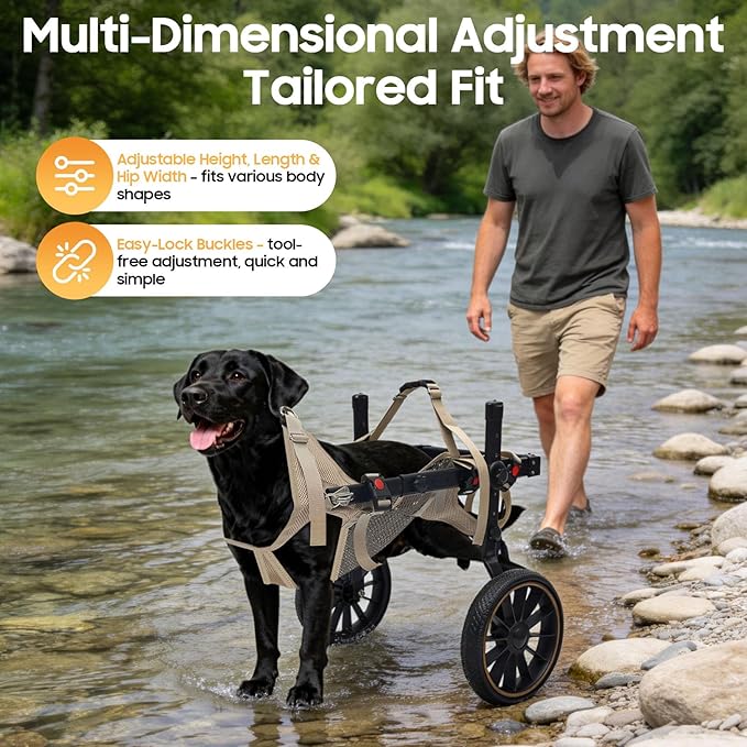 Adjustable Large Dog Wheelchair for Hind Legs | Rehabilitation Walking Aid with Harness & Large Wheels for Disabled & Senior Dogs, Up to 65kg/143lbs
