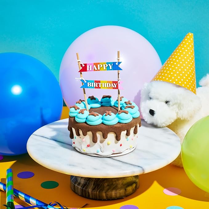 Thoughtfully Pets Dog Birthday Cake and Plush Toy Set, Mini Cookie Cake Treat with Birthday Banner Decoration, Puppy Party Celebration Gift, Hand Decorated Hollow Biscuit Treat for Dogs