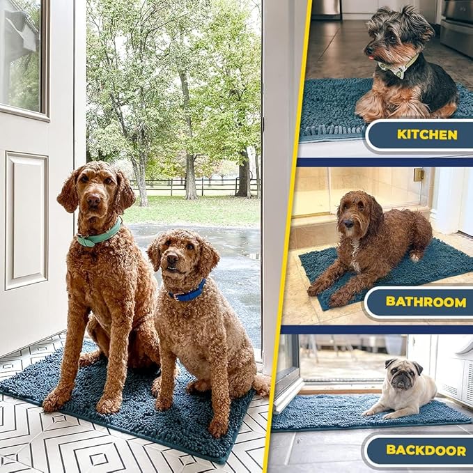 Muddy Mat® | Super Absorbent Door Mat Indoor, Microfiber Quick Dry Chenille Entryway Rug, Non-Slip Front Door Mat, Indoor Mats for Entryway, Machine Washable Pet Rug, Atlantic Blue 30"x19"
