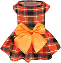 PUPTECK Plaid Fall Dog Dress Pet Apparel for Autumn with Cute Bowtie Puppy Clothes Outfit, Plaid, M