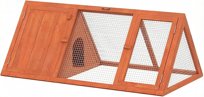 PawHut Rabbit Hutch Outdoor, Wooden Chicken Coop with Run, Outdoor Small Animal Cage for Rabbit, Small Duck and Chicken, for Garden, Backyard, Farms, 45" x 20.5" x 18", Orange