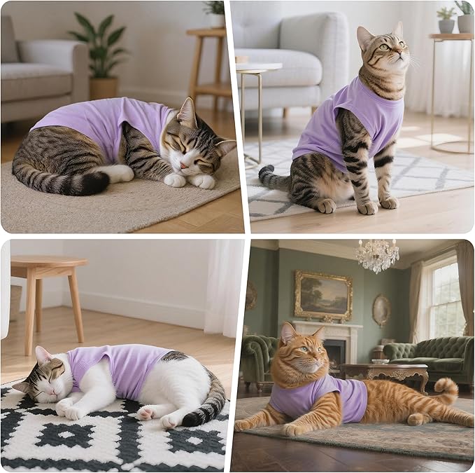 Cat Recovery Suit Anti Licking, Cat Surgery Recovery Suit Female Cats Kitten Onesie After Spay, Cone of Shame Alternative, Post- surgery Kitten Surgical Clothes for Abdominal Wounds,Purple,M