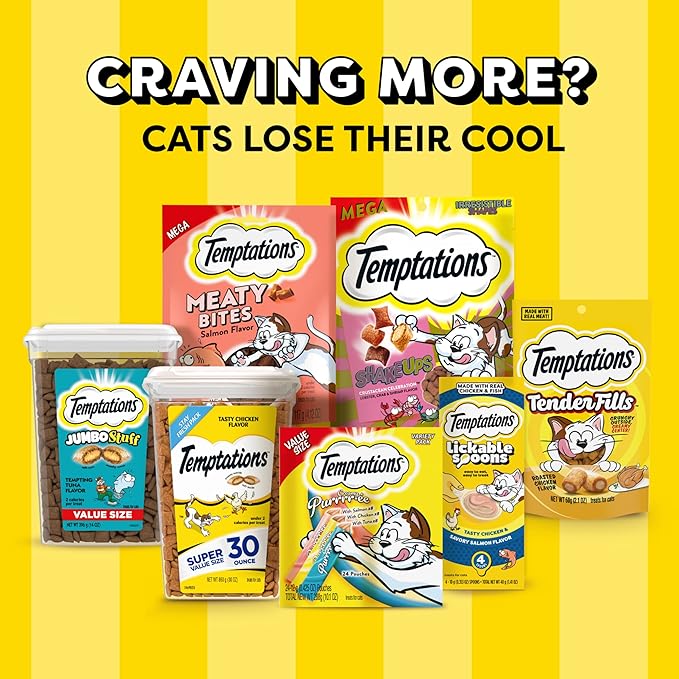 Temptations Cat Treat ShakeUps, Crunchy and Soft Cat Treats, Clucky Carnival, 2.47 oz. Pouches (Pack of 12)