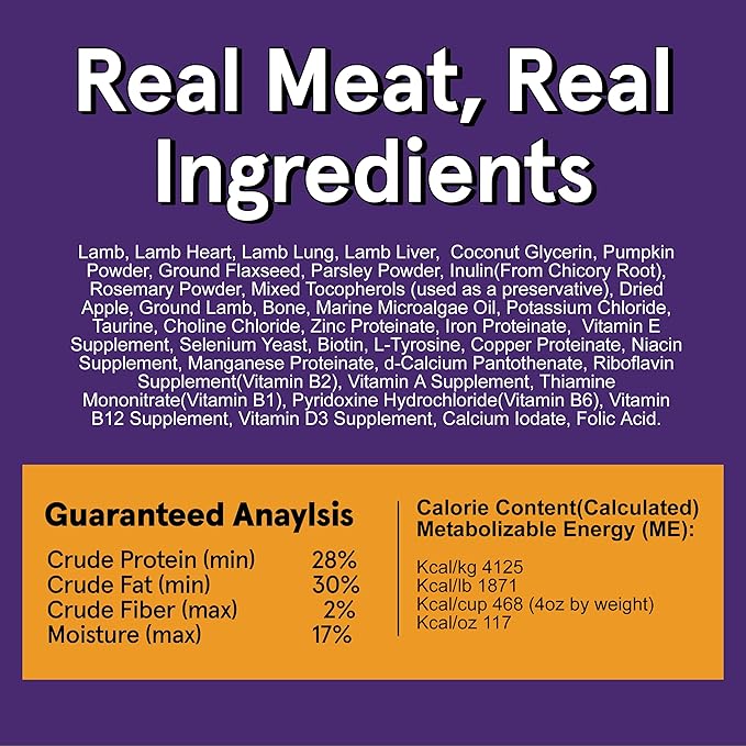 Real Meat Air Dried Dog Food w/ Real Lamb - 2lb Bag of USA-Crafted Grain-Free Real Meat Dog Food Sourced from Hormone-Free, Free-Range, Grass-Fed Lamb - Digestible, All Natural, High Protein Dog Food