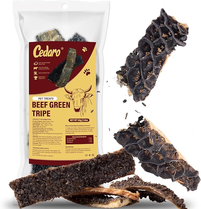 Green Beef Tripe Dog Treats, Irresistible Natural Chews Made with Grass-Fed Free-Range Beef Tripe, Single Ingredient, Gently Air-Dried, High Protein Training Reward for Dogs of All Ages