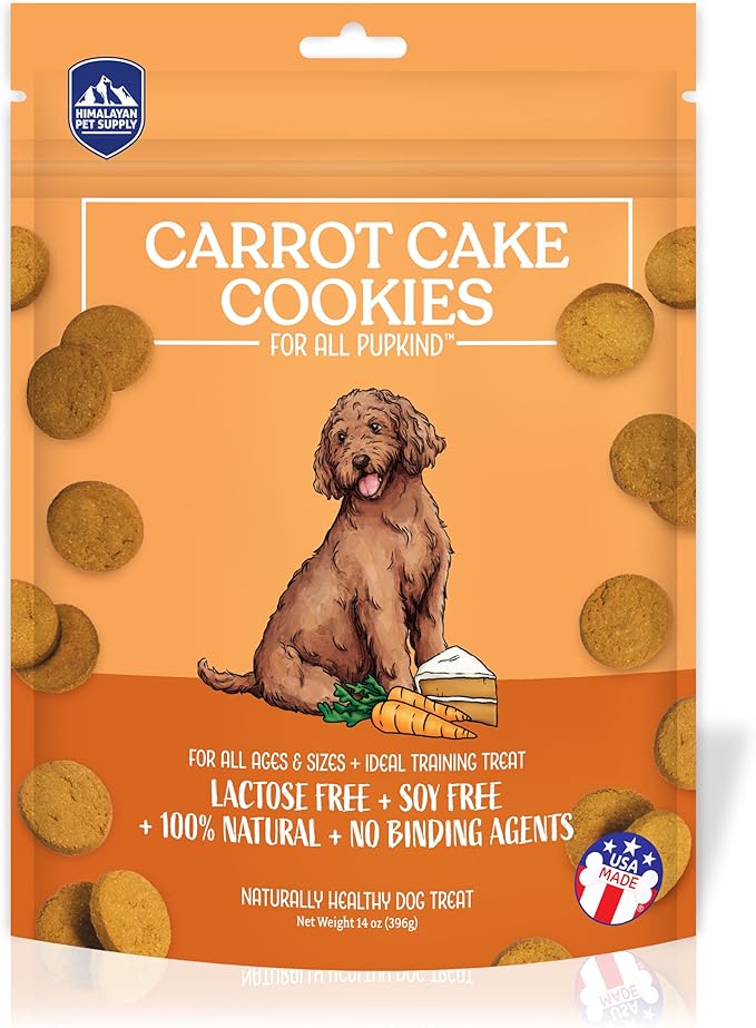 Carrot Cake Cookies|Lactose Free - Soy Free - Gluten Free - Wheat Free | USA Made | for All Breeds | 14 oz of All Natural, Baked, Crunchy Goodness