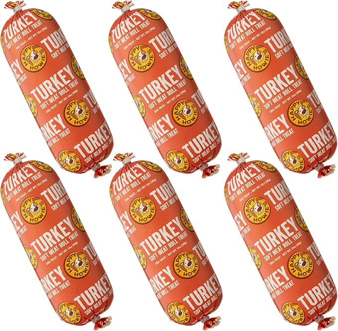 Happy Howie's Soft Meat Roll Treat - Soft Dog Food Rolls, High Protein, Natural Ingredients, for All Dogs, Made in USA - Turkey, 12 Oz (Pack of 6)