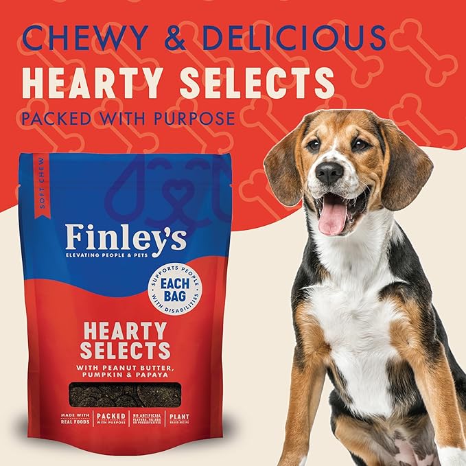 Finley's Peanut Butter & Pumpkin Hearty Bites, Plant Based Dog Treats, Nutrient Packed, Papaya & Flax Seed, Vegan 12oz, 1 Pack