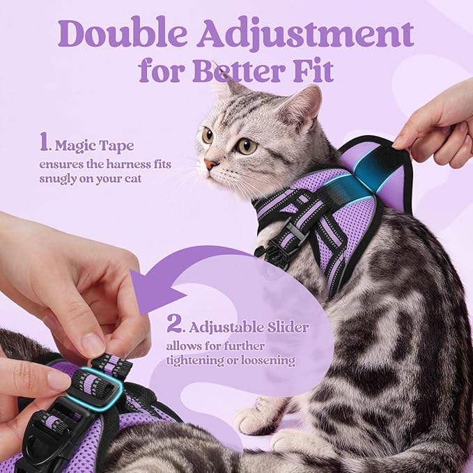 rabbitgoo Cat Harness and Leash Set for Walking Escape Proof, Adjustable Soft Kittens Vest with Reflective Strip for Cats, Comfortable Outdoor Vest, Light Purple, S