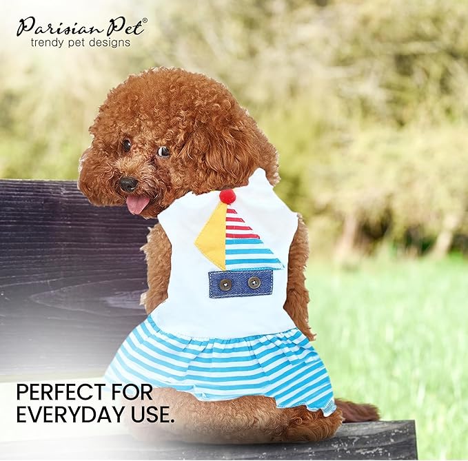 Parisian Pet Boat Dog Dress - Summer Clothes for Large Dogs - Tropical Pet Dress - Sailor Dog Outfit - Lightweight Puppy Clothes - Designer Dresses for Dogs - Sleeveless Dog Apparel