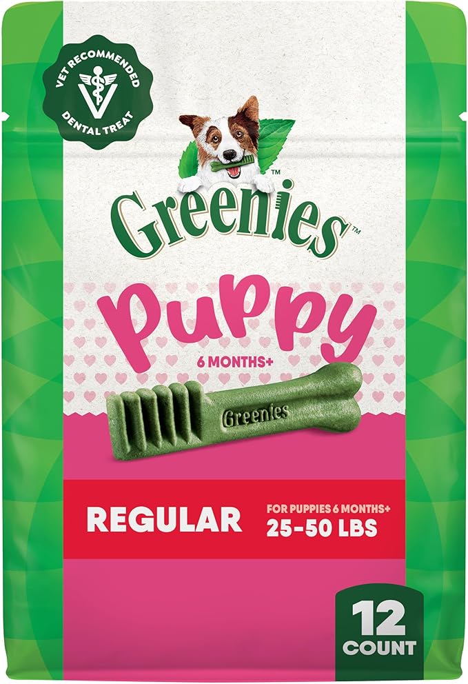 Greenies Dental Treats for Dogs, Veterinarian-Recommended Natural Puppy Treats Regular Size, 6 oz. Pack, 12 Count