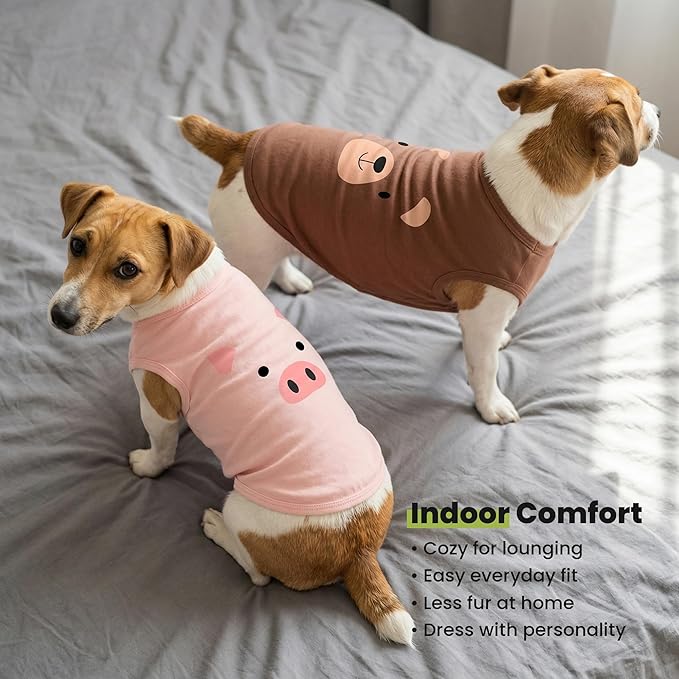 Fitwarm 3 Pack Bear Lion Pig Dog Shirt, Funny Dog Clothes for Small Dogs Boy Girls, Summer Pet Outfit, Cute Animal Costume, Brown, Pink, Blaze Orange, Medium