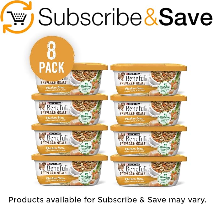 Beneful Purina Wet Dog Food Freshly Prepared Meals Chicken Stew with Rice, Carrots, Peas, and Barley Tubs- 10 oz. 8 Count (Pack of 2)