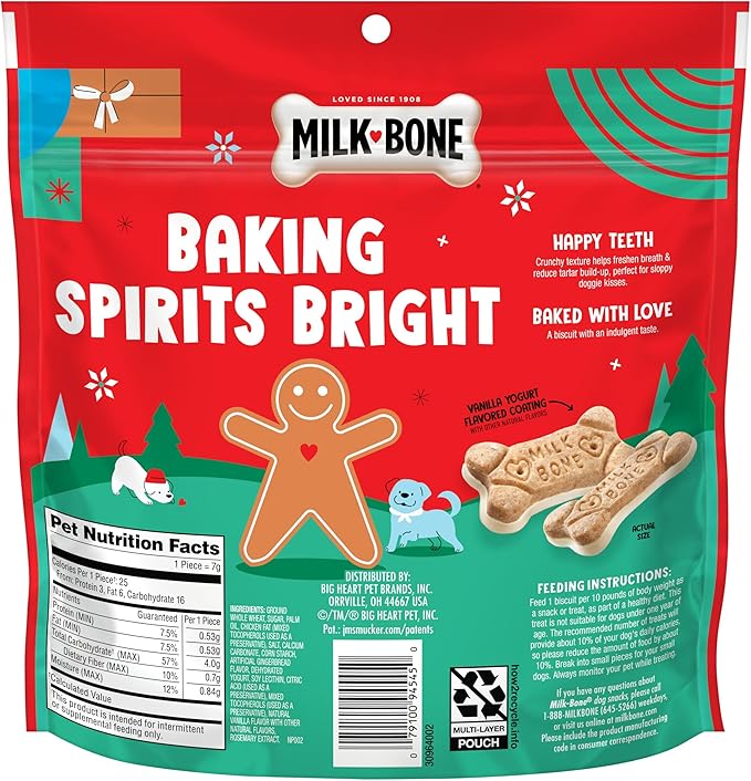 Milk-Bone Dipped Gingerbread Artificially Flavored Dog Biscuits, 10 oz Bag