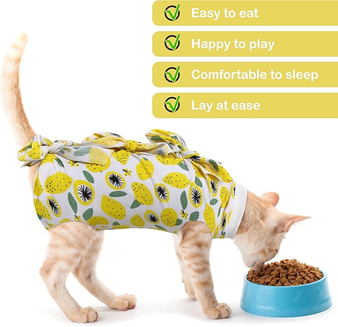 PUMYPOREITY Cat Recovery Suit After Surgery, Cat Onesie for Cats After Surgery, Cat Surgical Recovery Suit Female, Kitten Recovery Suit for Neutered/Abdominal Wound/Skin Damage/Weaning, M, Yellow