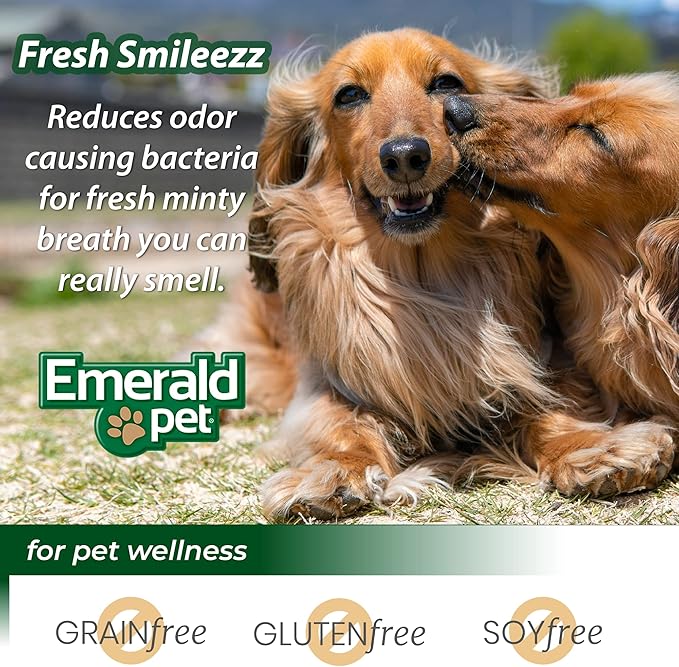 Emerald Pet Fresh Smileezz Grain Free Dog Dental Treats — Minty Fresh Breath and Clean Teeth for Medium Dog Breeds — Made in USA Medium, 12.5 Oz