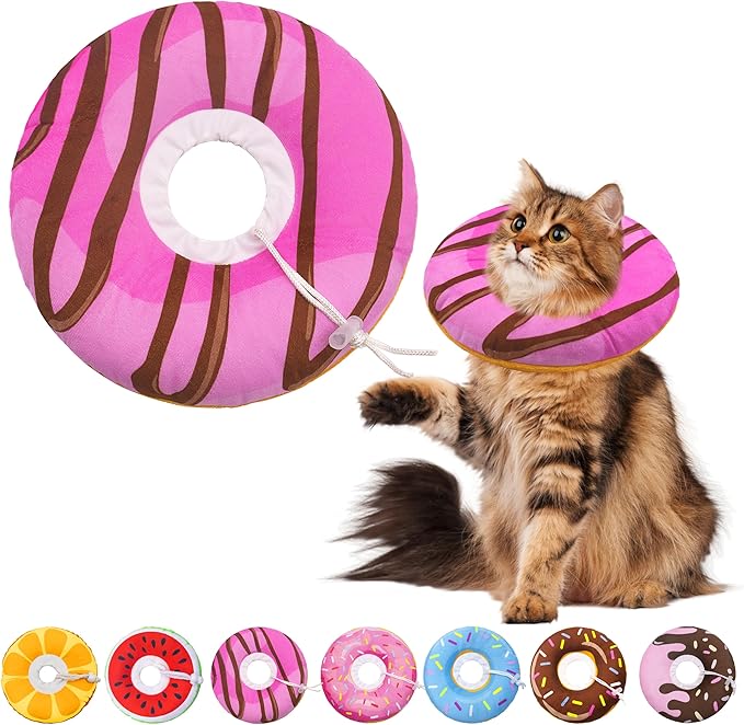 Seyezo Cat Cone Collar Soft, Adjustable Cat Recovery Collars to Stop Licking, Cute Donut E Collar After Surgery, Anti-Lick Wound Healing Elizabethan Collar for Kittens (Pink, Large)