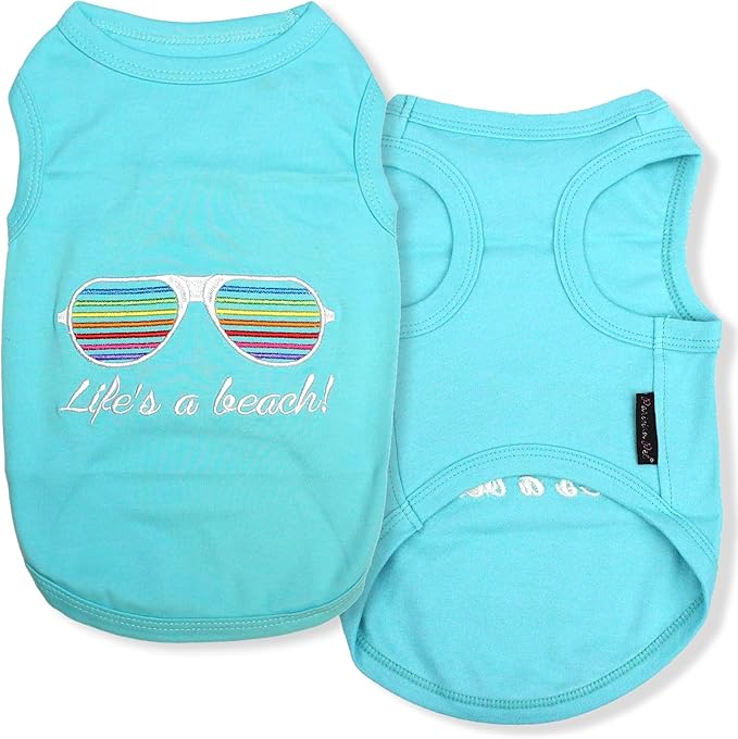 Parisian Pet Beach Dog Shirt – 100% Cotton Shirts for Large Dogs – Sleeveless Pet Vest – Lightweight and Breathable Dogs Apparel – Cute Summer Dog Clothes - Stretchy T Shirts for Pets